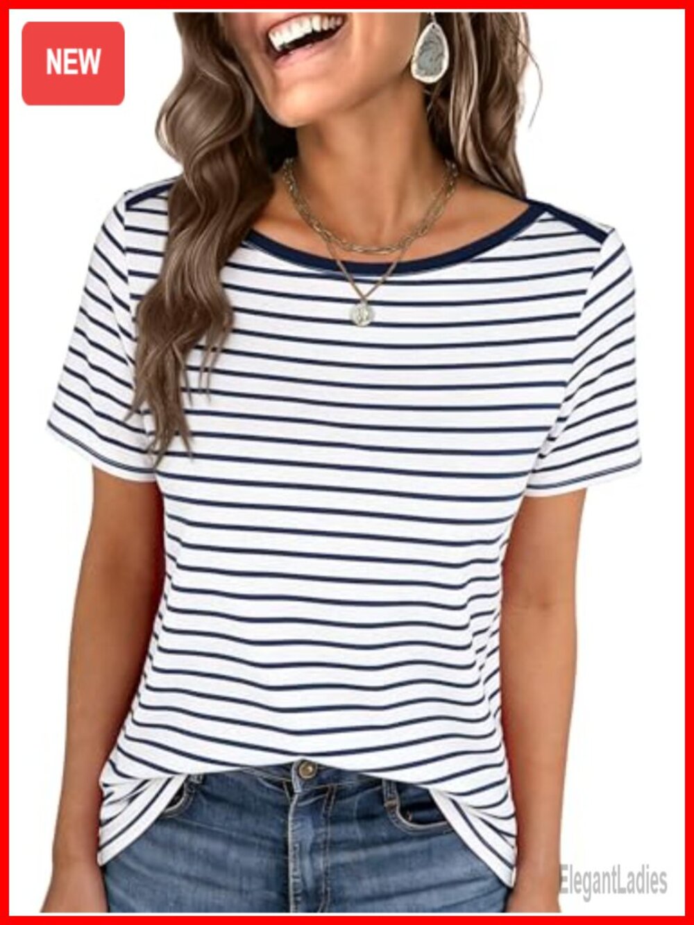 Women's Boat Neck Short Sleeve Tee Casual T-Shirt Soft Stretch Top